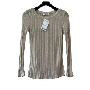 NWT! MNG Suit Long Sleeve Metallic‎ Gold Lurex T-Shirt